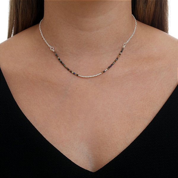 Choker Colar De Prata Com Mini Pedras Naturais – Joia em Prata 925 de Qualidade