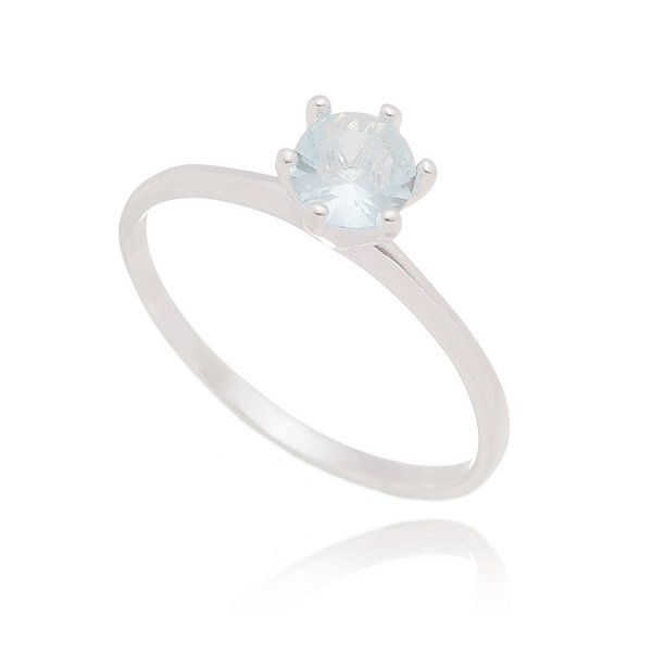 Anel De Prata Solitário Aquamarine – Joia em Prata 925 de Qualidade