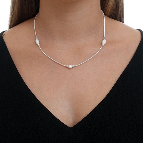 Colar De Prata Bolas Jateadas  – Joia em Prata 925 de Qualidade