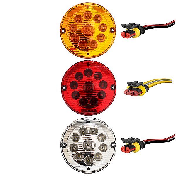 KIT 3 Lanterna Traseira Ônibus Caminhão 155mm 10 LED 12V + Conector