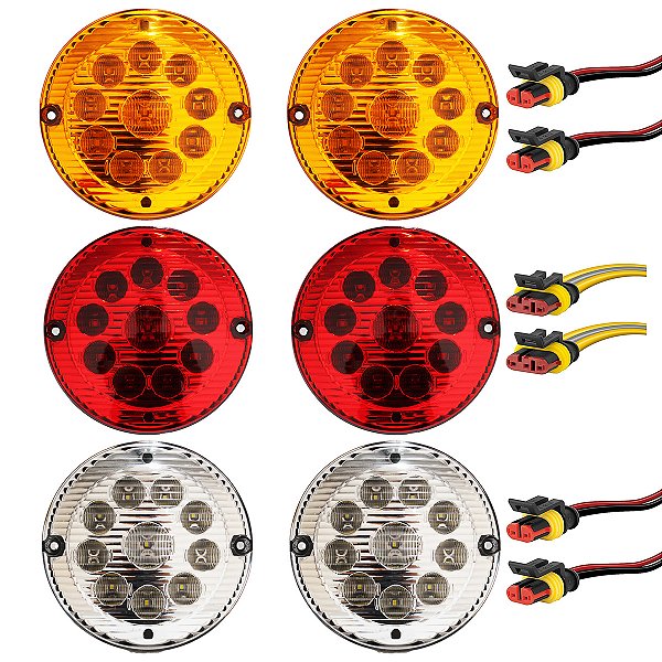KIT 6 Lanterna Traseira Ônibus Caminhão 155mm 10 LED 12V + Conector