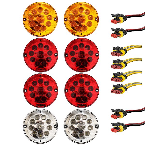 KIT 8 Lanterna Traseira Ônibus Caminhão 155mm 10 LED 24V + Conector