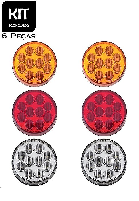 KIT 6 Lanterna Traseira LED Ø 9.60 cm 12 volts - Ônibus Caminhão Bugue