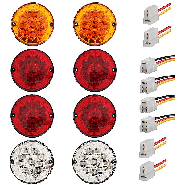 8 Lanterna Traseira 125mm Ônibus Caminhão Carreta 10 LED 12V +Conector