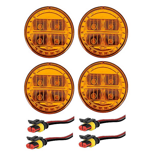 KIT 4 Lanterna Dianteira Ônibus 70mm Led 24V AM + 4conector