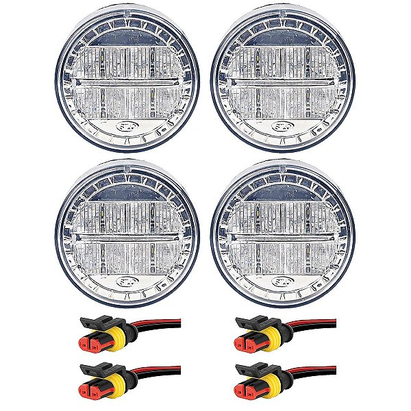 KIT 4 Lanterna Traseira Ônibus Caminhão 70mm 4 Led +Con. Ré