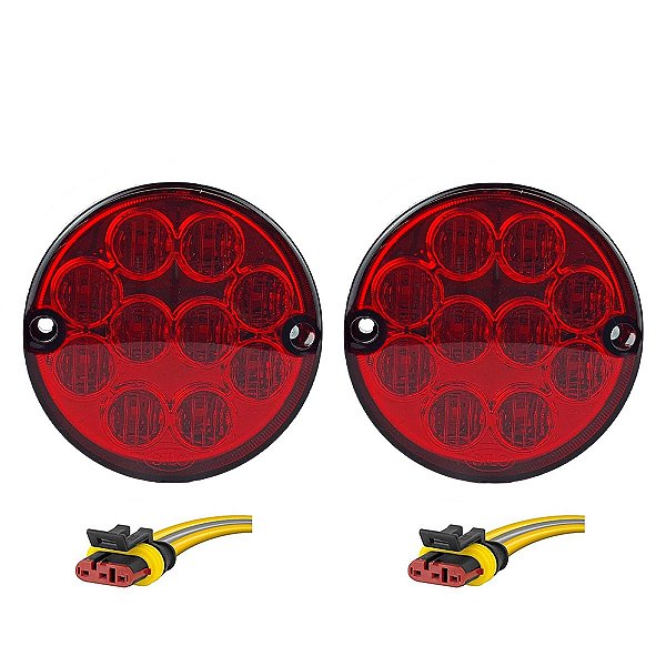 KIT2 Lanterna Traseira Ônibus Caminhão Bugue 96mm 10 Led VM +Conector