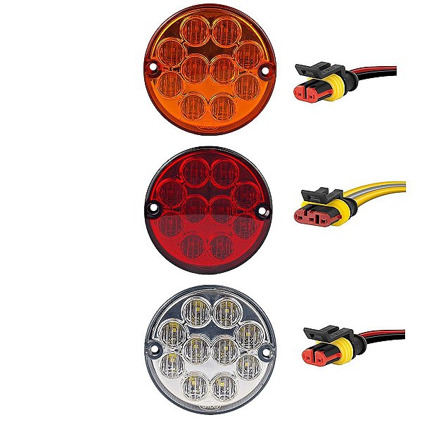 KIT3 Lanterna Traseira Ônibus Caminhão 96mm 10 Led +Conector
