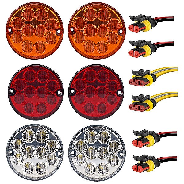 KIT6 Lanterna Traseira Ônibus Caminhão 96mm 10 Led +Conector