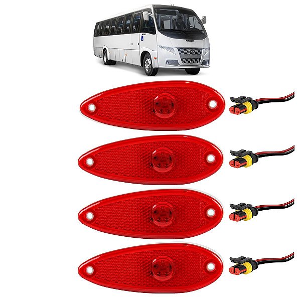 KIT4 Lanterna Lateral Ônibus 1 LED BIVOLT VM +Conector