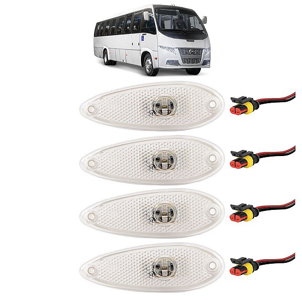 KIT 4 Lanterna Lateral Ônibus 1 LED BIVOLT CRISTAL +Conector