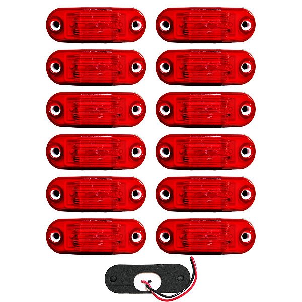 12 Lanterna Vigia Ônibus Caminhão 2 LED Vermelha BIVOLT +Chicote