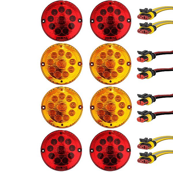 KIT 8 Lanterna Traseira Ônibus Cometa 155mm 10 LED 12V +Conector