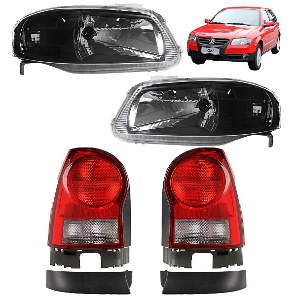 KIT Farol Lanterna Moldura Gol G4 2005 06 07 a 14 Máscara Negra