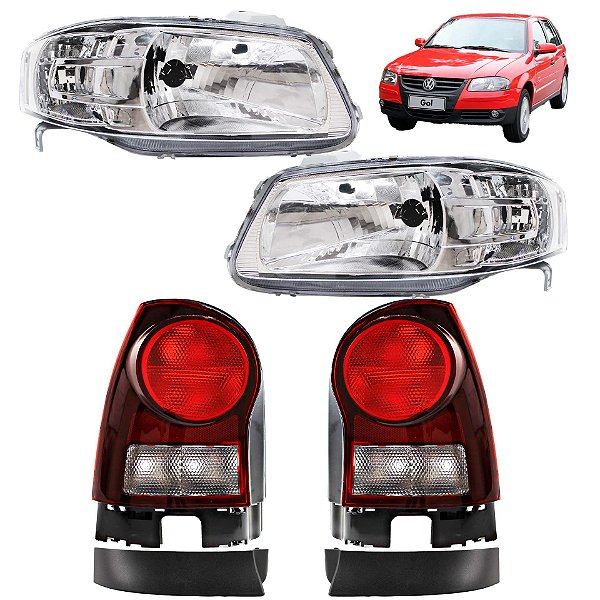 KIT Farol Lanterna Moldura Gol Power G4 2005 06 07 a 14 Máscara Cromada