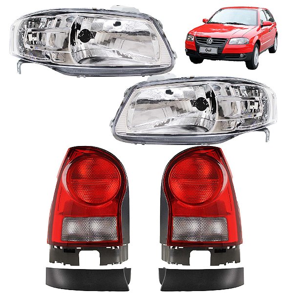 KIT Farol Lanterna Moldura Gol G4 2005 06 07 a 14 Máscara Cromada