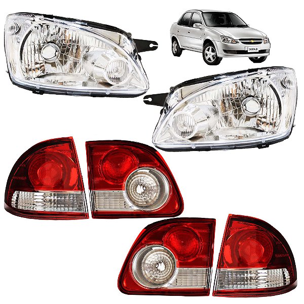 KIT Farol Lanterna Corsa Classic 2011 2012 2013 2014 2015 2016 Cromado