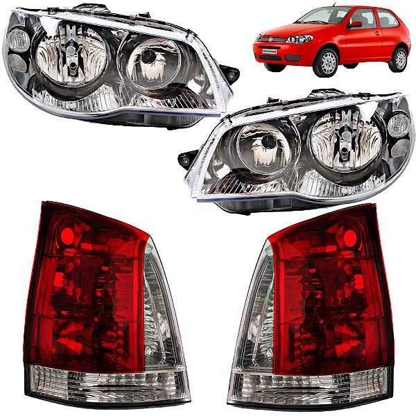 KIT Farol Lanterna Palio 2004 2005 a 2016 Máscara Cromada Aro Preto FU