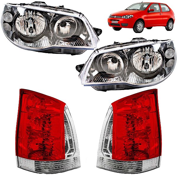 KIT Farol Lanterna Palio 2004 2005 a 2016 Máscara Cromada Aro Preto CRI