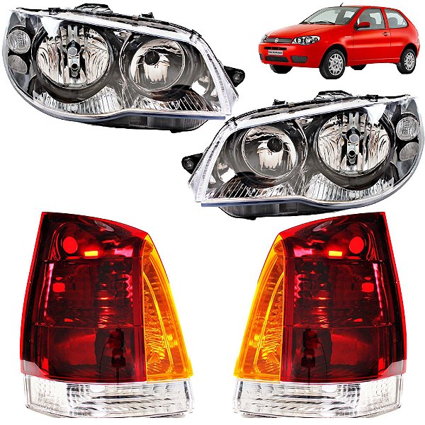 KIT Farol Lanterna Palio 2004 2005 a 2016 Máscara Cromada Aro Preto TRI