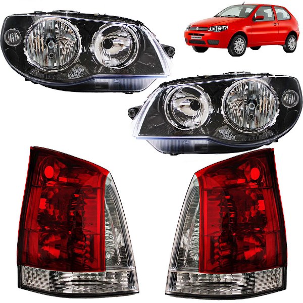 KIT Farol Lanterna Palio 2004 2005 06 a 2016 Máscara Negra Aro Cromado FU
