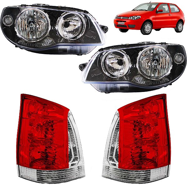 KIT Farol Lanterna Palio 2004 2005 06 a 2016 Máscara Negra Aro Cromado CRI