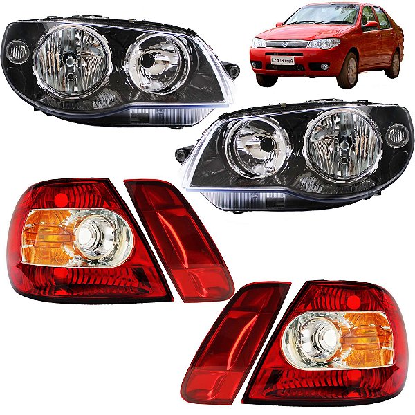 KIT Farol Lanterna Siena 2004 2005 2006 2007 Máscara Negra Aro Cromado