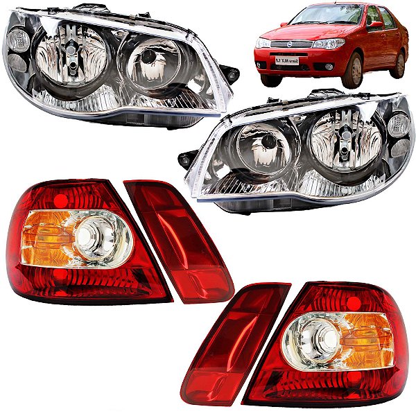 KIT Farol Lanterna Siena 2004 2005 2006 07 Máscara Cromada Aro Preto