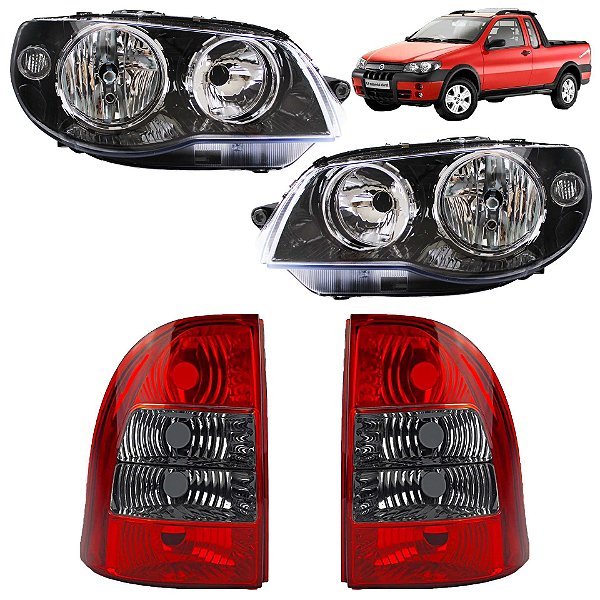 KIT Farol Lanterna Siena 2004 2005 2006 2007 Máscara Negra Aro Cromado FUMÊ