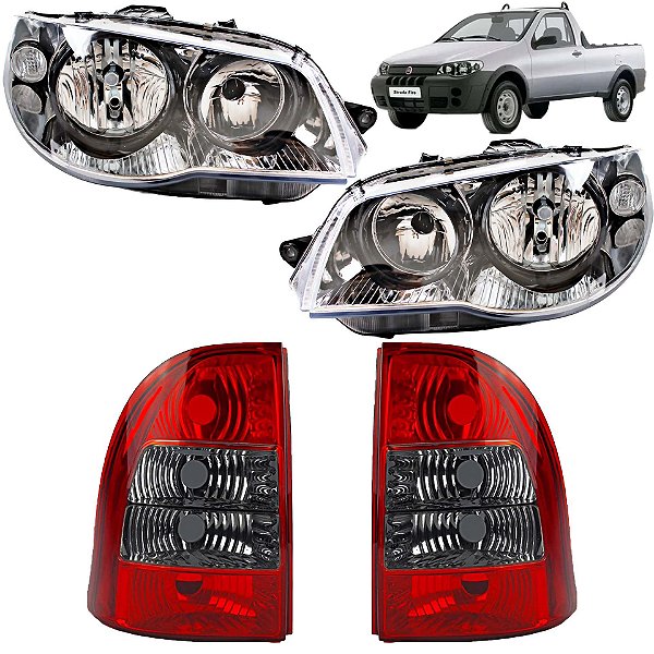 KIT Farol Lanterna Strada 2005 2006 a 2012 Máscara Cromada Aro Preto FUMÊ