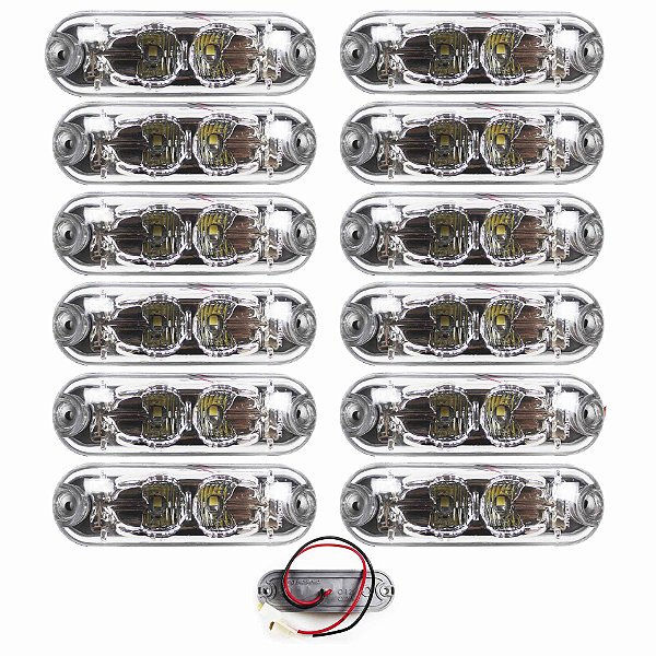 12 Lanterna Ônibus Caminhão Vigia Teto Cromada 2 LED 24 Volts CR