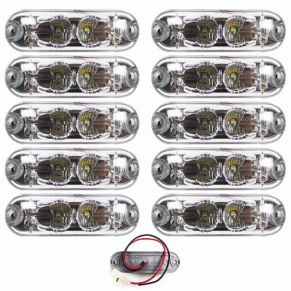 10 Lanterna Ônibus Caminhão Vigia Teto Cromada 2 LED 24 Volts CR