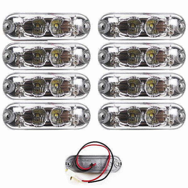8 Lanterna Ônibus Caminhão Vigia Teto Cromada 2 LED 24 Volts CR