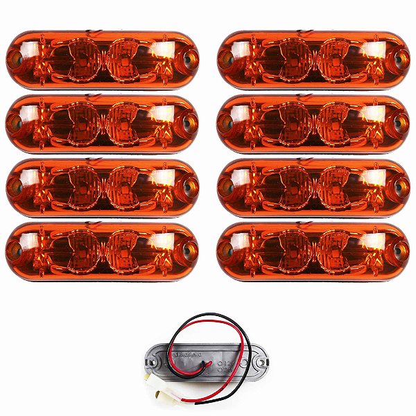 8 Lanterna Ônibus Caminhão Vigia Teto Cromada 2 LED 24 Volts AM