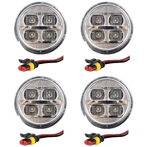 4 Lanterna Ré Ônibus Caminhão 70mm 4 Led CRISTAL BIVOLT + Conector
