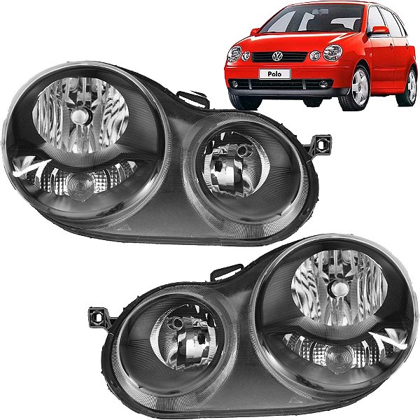 PAR Farol Polo Hatch e Sedan 2003 2004 2005 2006 Máscara Negra
