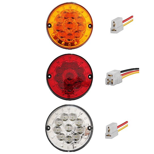 3 Lanterna Traseira 125mm Ônibus Caminhão Carreta 10 LED 12V +Conector