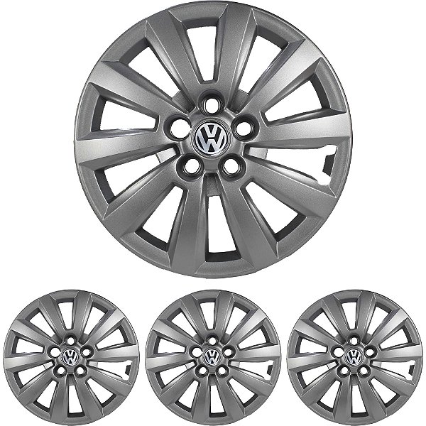 JG 4 Calota Polo Aro 15 Prata Metálico com Emblema