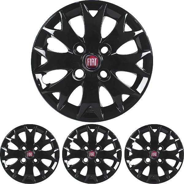 JG 4 Calota Palio Fire Economy Flex Aro 13 Black Piano com Emblema