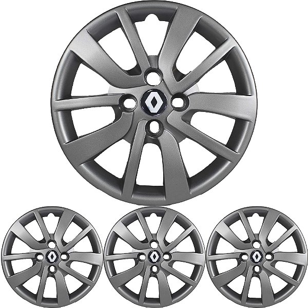 JG 4 Calota Logan 2014 2015 2016 2017 2018 2019 2020 Aro 15 Prata Metálico com Emblema