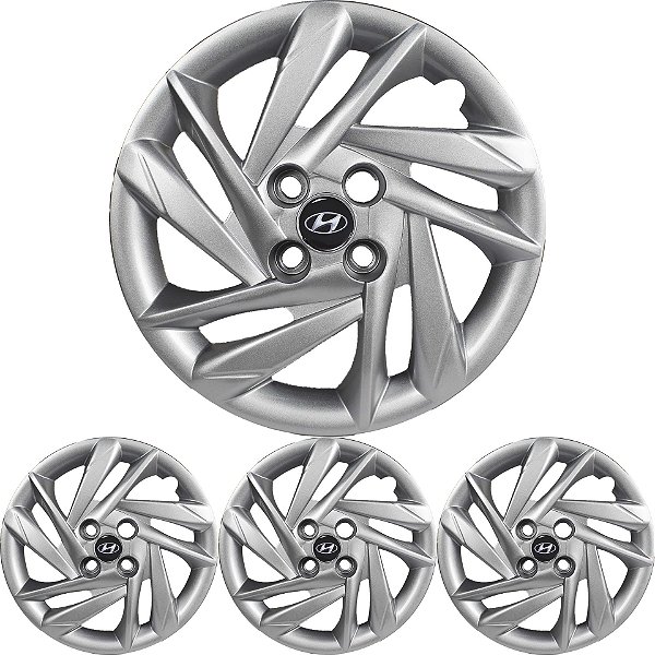 JG 4 Calota HB20 2022 2023 Aro 15 Prata Metálico com Emblema