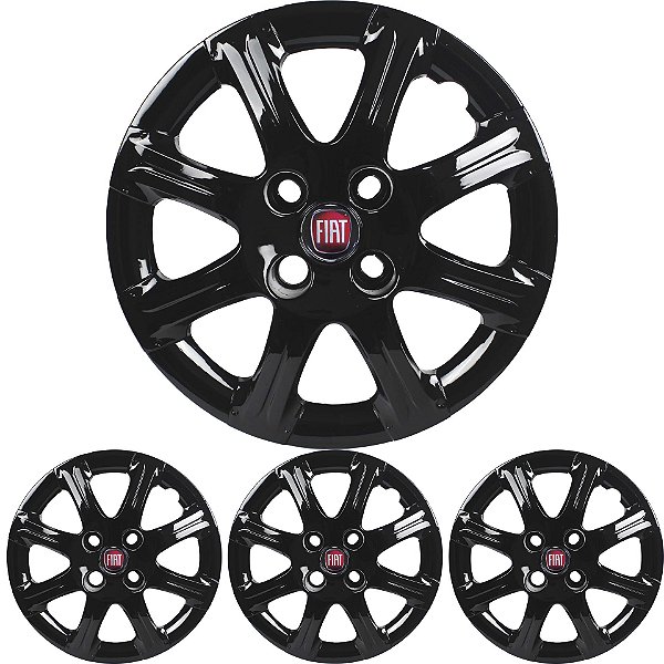 JG 4 Calota Strada 2014 15 16 Aro 14 Black Piano com Emblema