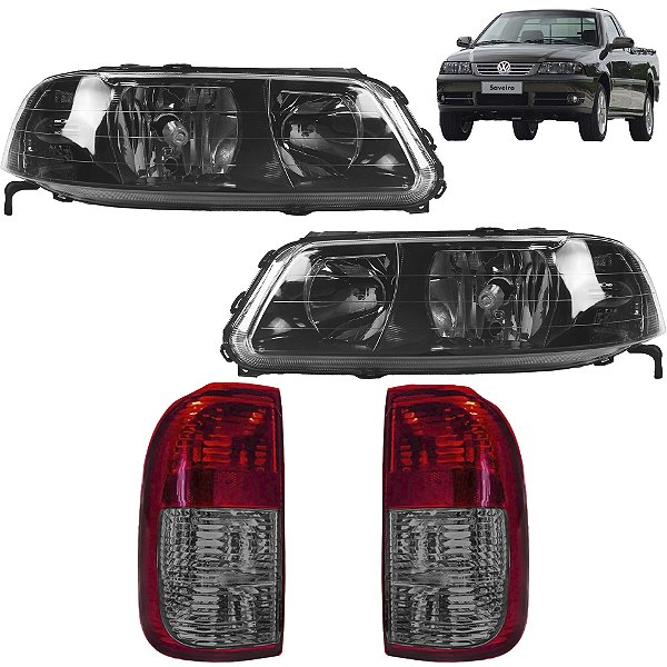 KIT Farol Lanterna Saveiro G3 1999 2000 2001 a 2005 Máscara Negra Foco Duplo