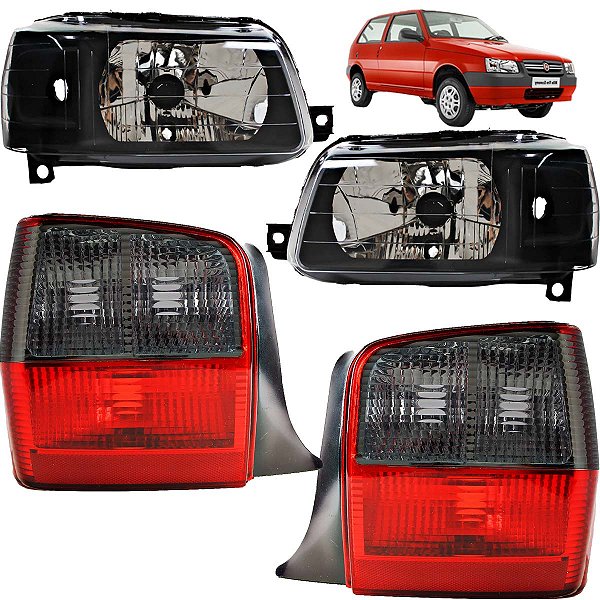 KIT Farol Lanterna Uno Fire 2001 02 03 04 a 2013 Máscara Negra FUMÊ