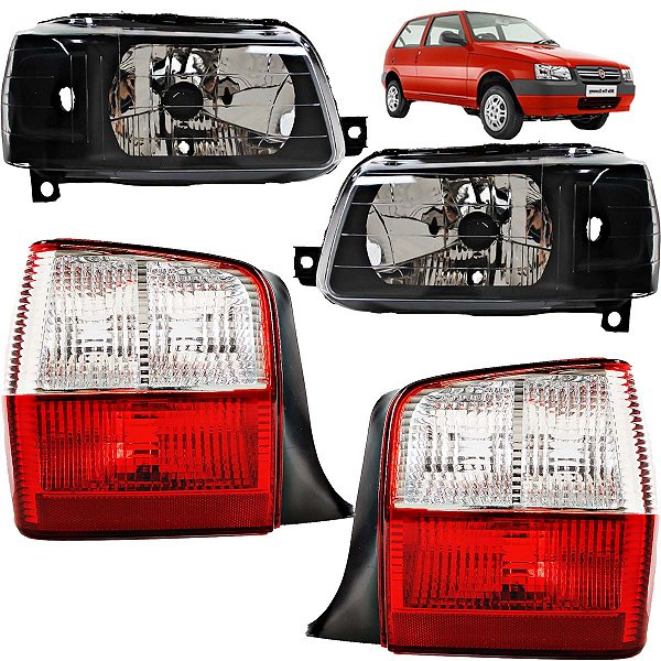 KIT Farol Lanterna Uno Fire 2001 02 03 04 a 2013 Máscara Negra CRISTAL