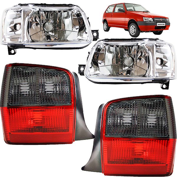 KIT Farol Lanterna Uno Fire 2001 02 03 04 a 2013 Cromado FUMÊ