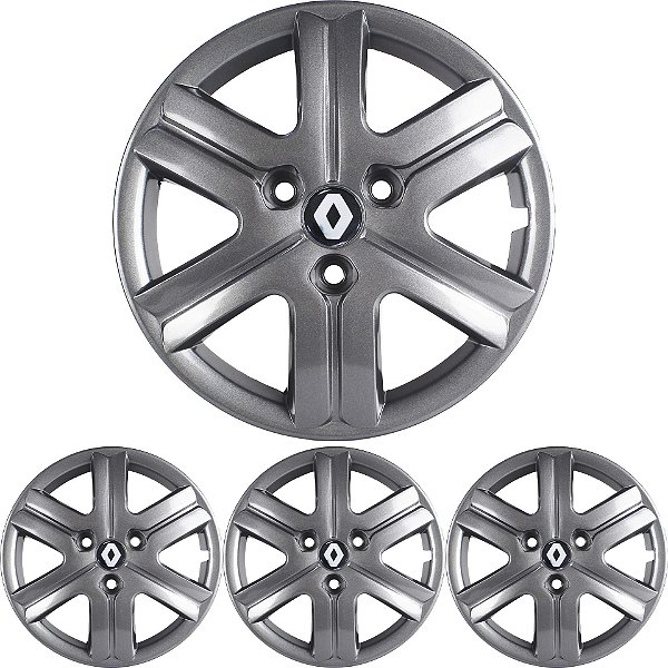JG 4 Calota Kwid Zen Aro 14 Grafite Metalic com Emblema