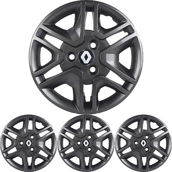 JG 4 Calota Kwid Aro 14 Grafite Metalic com Emblema