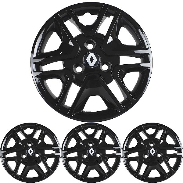 JG 4 Calota Kwid Aro 14 Black Piano com Emblema