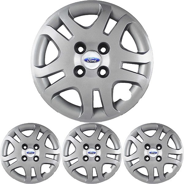 JG 4 Calota Fiesta Hatch Sedan 2011 12 13 Aro 14 Prata Metálico com Emblema